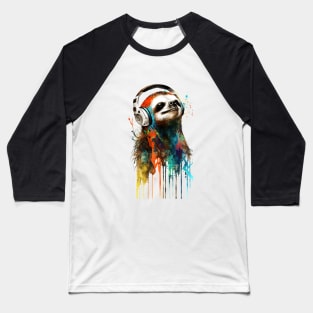 Sloth Painting With Headphones Listening to Music Baseball T-Shirt